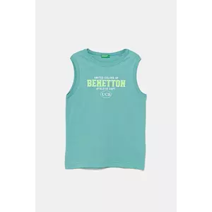 United Colors of Benetton top din bumbac pentru copii culoarea turcoaz, cu imprimeu, 3I1XCH01W imagine