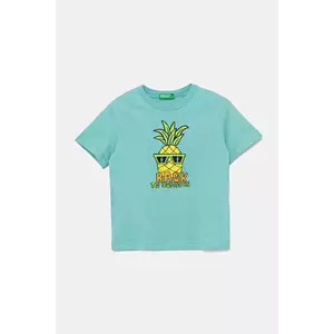 United Colors of Benetton tricou de bumbac pentru copii culoarea turcoaz, cu imprimeu, 3I1XG10JM imagine