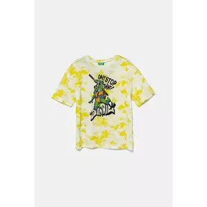 United Colors of Benetton tricou de bumbac pentru copii culoarea galben, cu imprimeu, 3ORKC10P3 imagine