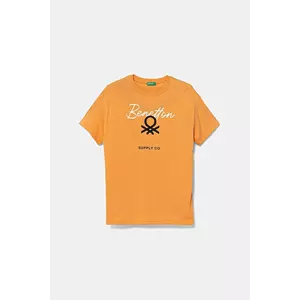 United Colors of Benetton tricou de bumbac pentru copii culoarea portocaliu, cu imprimeu, 3I1XC10OO imagine