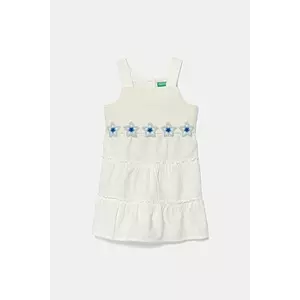 United Colors of Benetton rochie din bumbac pentru copii culoarea alb, midi, evazati, 47JKGV02F imagine