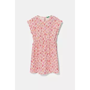 United Colors of Benetton rochie din bumbac pentru copii culoarea portocaliu, midi, evazati, 4MMDCV03F imagine