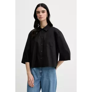Sisley cămașă din bumbac culoarea negru, cu guler clasic, relaxed, 5WMELQ08V imagine