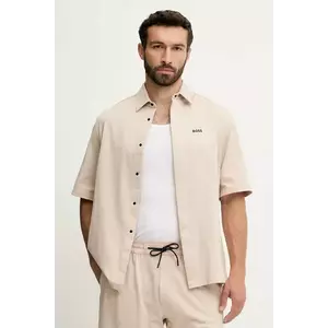 BOSS Green cămașă din bumbac culoarea bej, cu guler clasic, regular, 50537678 imagine