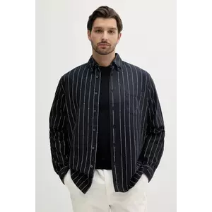 BOSS Orange cămașă din amestec de in culoarea bleumarin, cu guler button-down, relaxed, 50538296 imagine