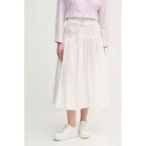 Sisley fustă din bumbac culoarea alb, midi, evazati, 4XUCL002Q imagine