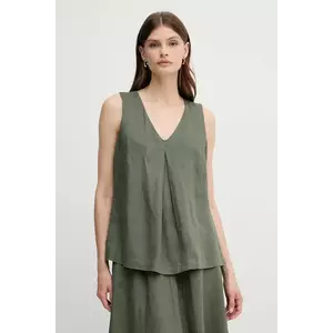 United Colors of Benetton bluză din in culoarea verde, neted, 5BMLDQ06W imagine