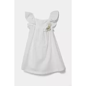 United Colors of Benetton rochie din in pentru copii culoarea alb, mini, evazati, 43WBGV026 imagine