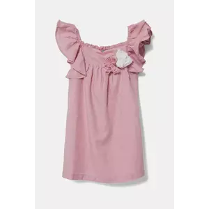 United Colors of Benetton rochie din in pentru copii culoarea roz, mini, evazati, 43WBGV026 imagine