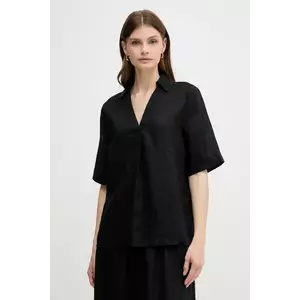 United Colors of Benetton bluză din in culoarea negru, uni, 5BMLDQ0B6 imagine