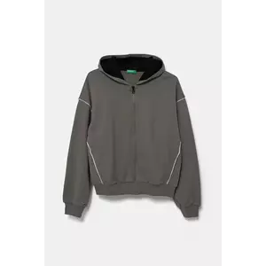 United Colors of Benetton hanorac de bumbac pentru copii culoarea gri, cu glugă, uni, 3UNIC504T imagine
