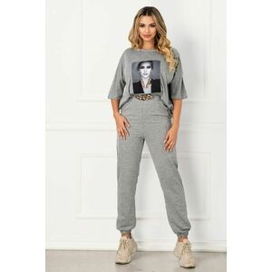 Trening trendy gri cu imprimeu si lant auriu decorativ imagine