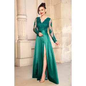 Rochie de seara verde din tafta Joana lunga cu bust din dantela imagine