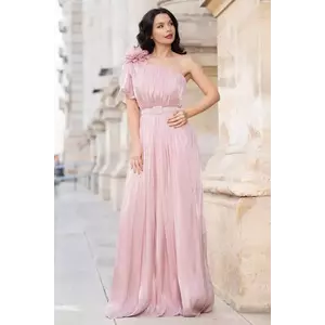 Rochie de seara lunga Fiorella rose cu flore 3D pe umar imagine