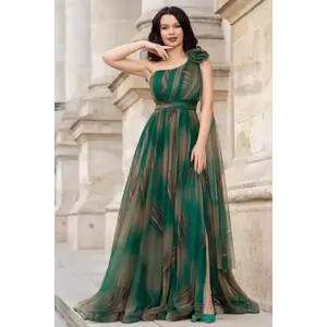 Rochie pretioasa Josephine verde cu imprimeu tip pictura imagine