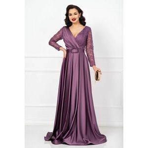 Rochie de soacra Marilyn mov lunga cu fronseuri si maneci pretioase brodate imagine