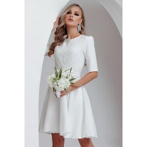 Rochie de cununie Fofy cu dantela brodata pe bust si brosa din cristale imagine
