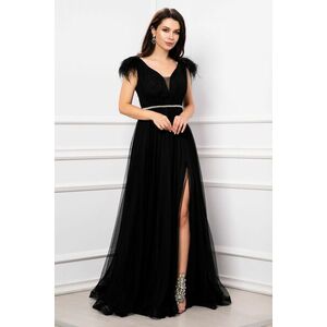 Rochie de seara Gratiela neagra cu perle in talie si accesoriu tip fulgi imagine