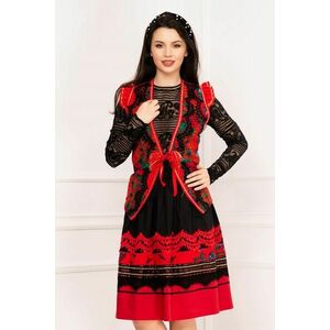 Fusta Venezia neagra traditionala cu aplicatii din dantela si imprimeu floral imagine