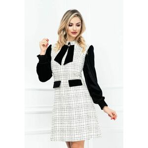 Rochie eleganta cu maneci si esarfa din catifea si imprimeu carouri imagine