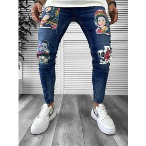 Blugi barbati conici albasatri cu stikere 1446 H3-5 imagine