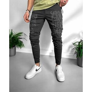 Blugi barbati conici negri cu imprimeu 1251 G4-5 imagine