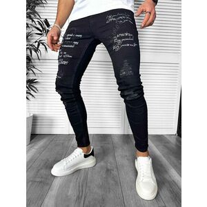 Blugi barbati conici negri cu stikere 0061 H4-7 imagine