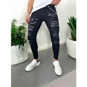 Blugi barbati conici negri cu stikere 0061 H4-7 imagine