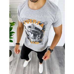 Tricou barbati gri cu imprimeu slim fit B5369 N5-3.1 imagine