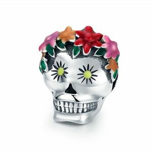 Talisman din argint Flowers and Skull imagine