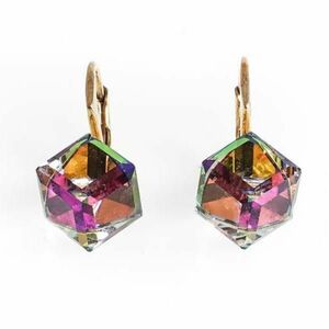 Cercei Argint 925 placat cu Aur, Swarovski cub, 8 mm imagine