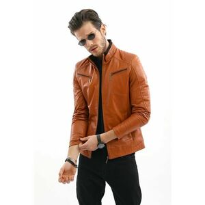 Jacheta slim fit de piele cu buzunare multiple Dinu imagine