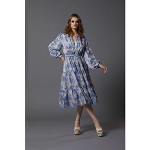 Rochie din amestec de matase cu imprimeu floral si maneci ample Pray imagine