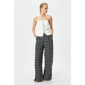 Pantaloni din amestec de in cu model in carouri imagine