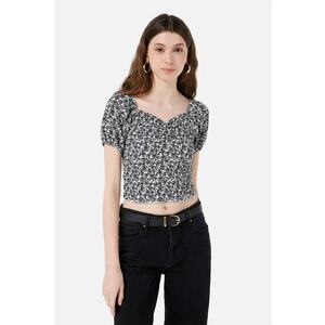 Tricou cu decolteu in V si model floral imagine