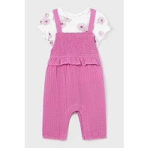 Set de salopete scurte cu volane - 3 piese - Alb - Fucsia - 60 CM imagine