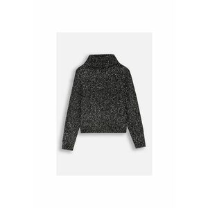 Pulover tricotat pentru fete - guler inalt - maneci bufante - negru - poliester imagine