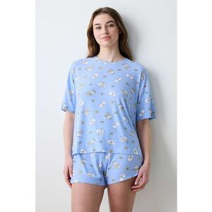 Pantaloni scurti de pijama cu model texturat si imprimeu grafic imagine