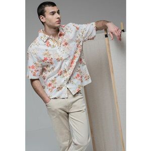 Camasa din amestec de in cu model floral imagine