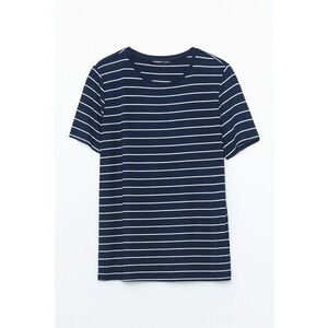 Tricou cu decolteu la baza gatului si model in dungi imagine