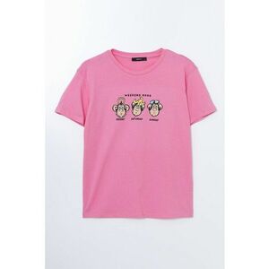 Tricou din bumbac cu decolteu la baza gatului si imprimeu grafic imagine