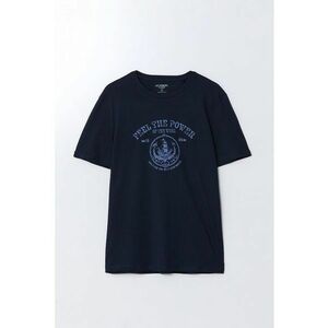 Tricou cu decolteu la baza gatului si imprimeu grafic imagine