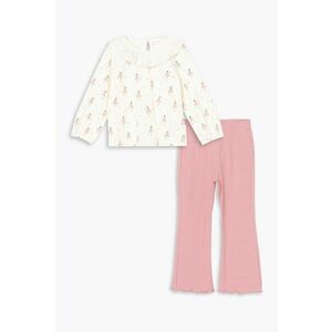 Set de bluza cu imprimeu si guler cu volane - si pantaloni evazati - 2 piese imagine