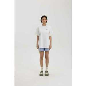 Tricou supradimensionat cu detaliu logo pe piept - Alb imagine