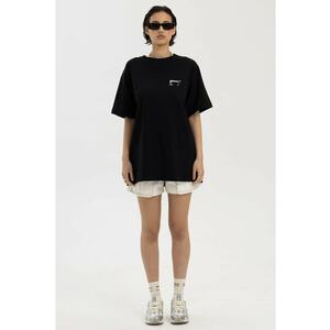 Tricou supradimensionat cu imprimeu text - Negru imagine