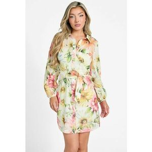 Rochie cu model floral si cordon in talie imagine