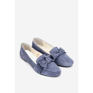 Balerini dama din piele intoarsa bleu cu funda imagine