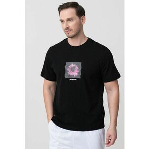 Tricou cu imprimeu grafic si decolteu la baza gatului imagine