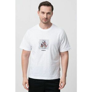Tricou cu imprimeu grafic si decolteu la baza gatului imagine