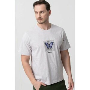 Tricou cu imprimeu grafic si decolteu la baza gatului imagine